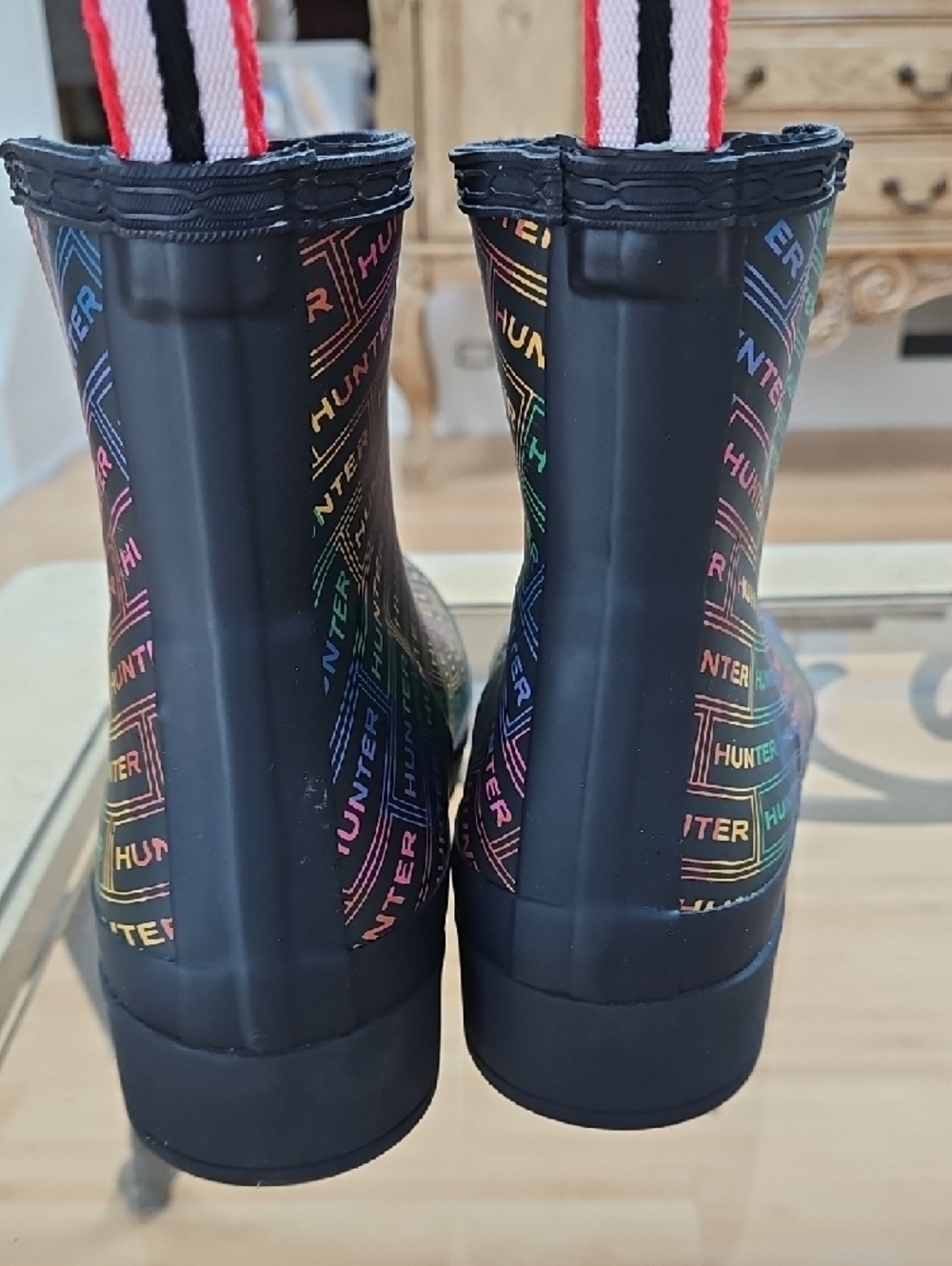 Hunter Black Rain Boots with Multicolor Logo Print - Picture 3 of 4